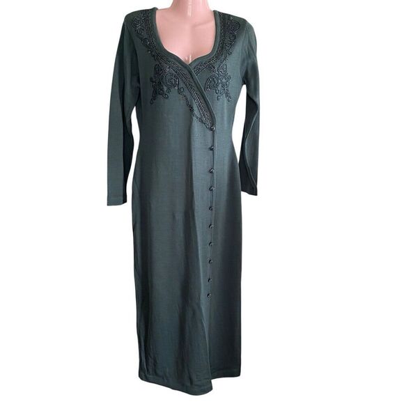 Vintage Carole Little Maxi Dress Womens Medium Green Beaded Sweater Knit Bodycon - Picture 2 of 6